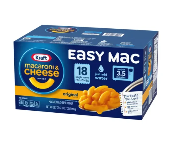 Kraft Easy Mac – Original Mac & Cheese Pouches (18-Pack, 2.15 oz Each)