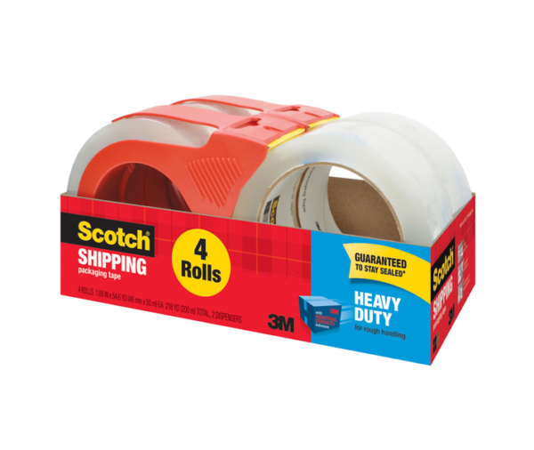 Scotch Clear Heavy Duty Shipping & Packaging Tape with Dispenser (4 Pack) - Image 3
