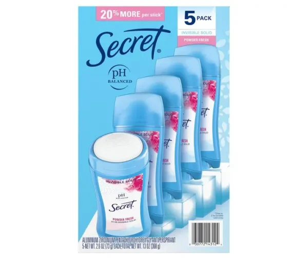 Secret Invisible Solid Antiperspirant – Powder Fresh (5 Pack, 2.6 oz Each) - Image 2